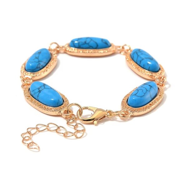 Women's Blue Howlite Set of Bracelet and Earrings in Rosetone - Picture 3 of 3
